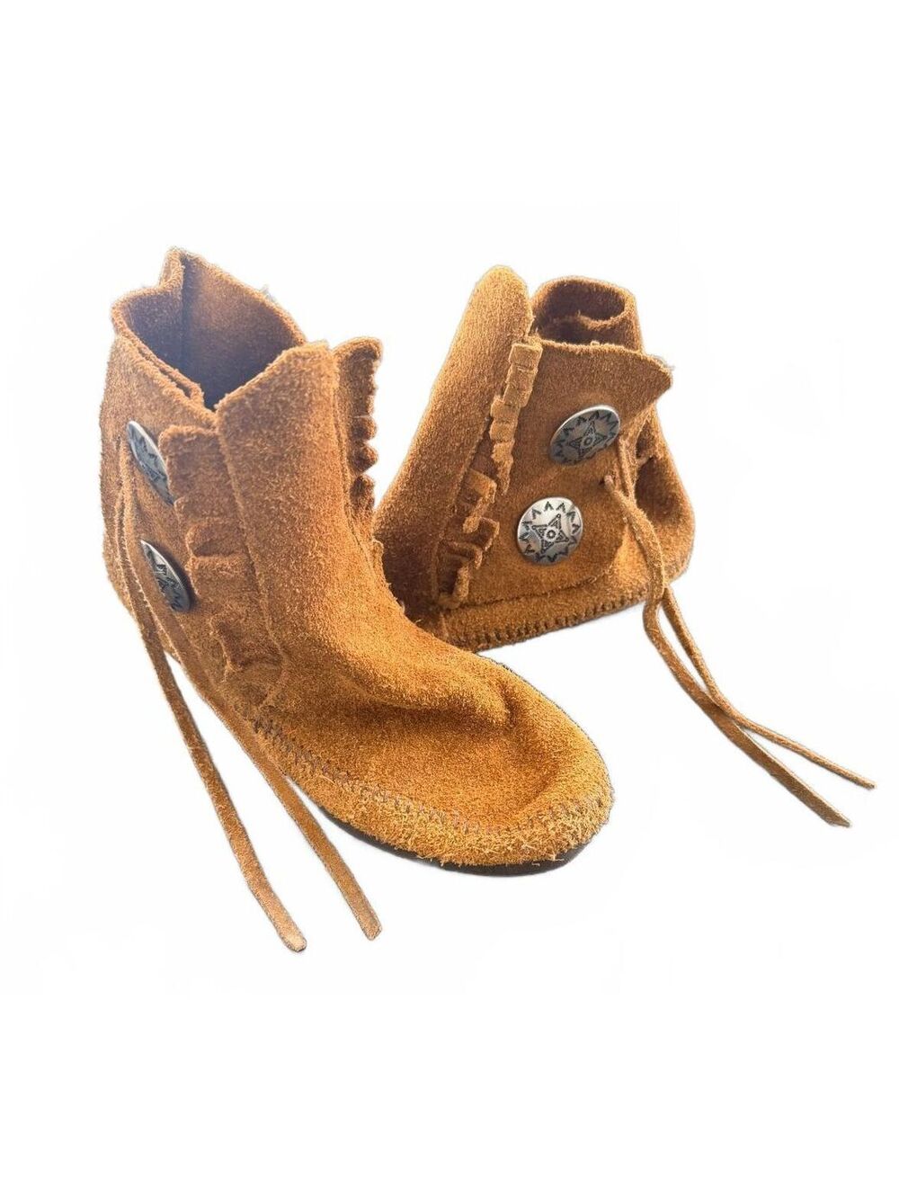 Brown Suede Fringe Ankle Moccasin Boots